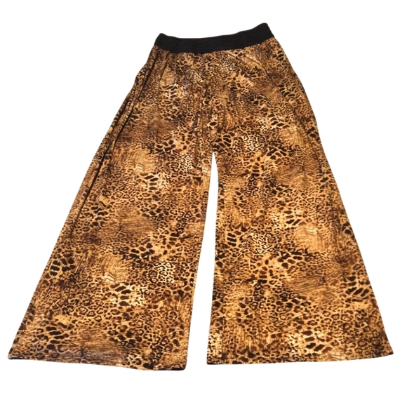 Robert Louis Leopard Print Wide Leg Palazzo Flowy Pants Stretch Waist Women's XL - Picture 1 of 9